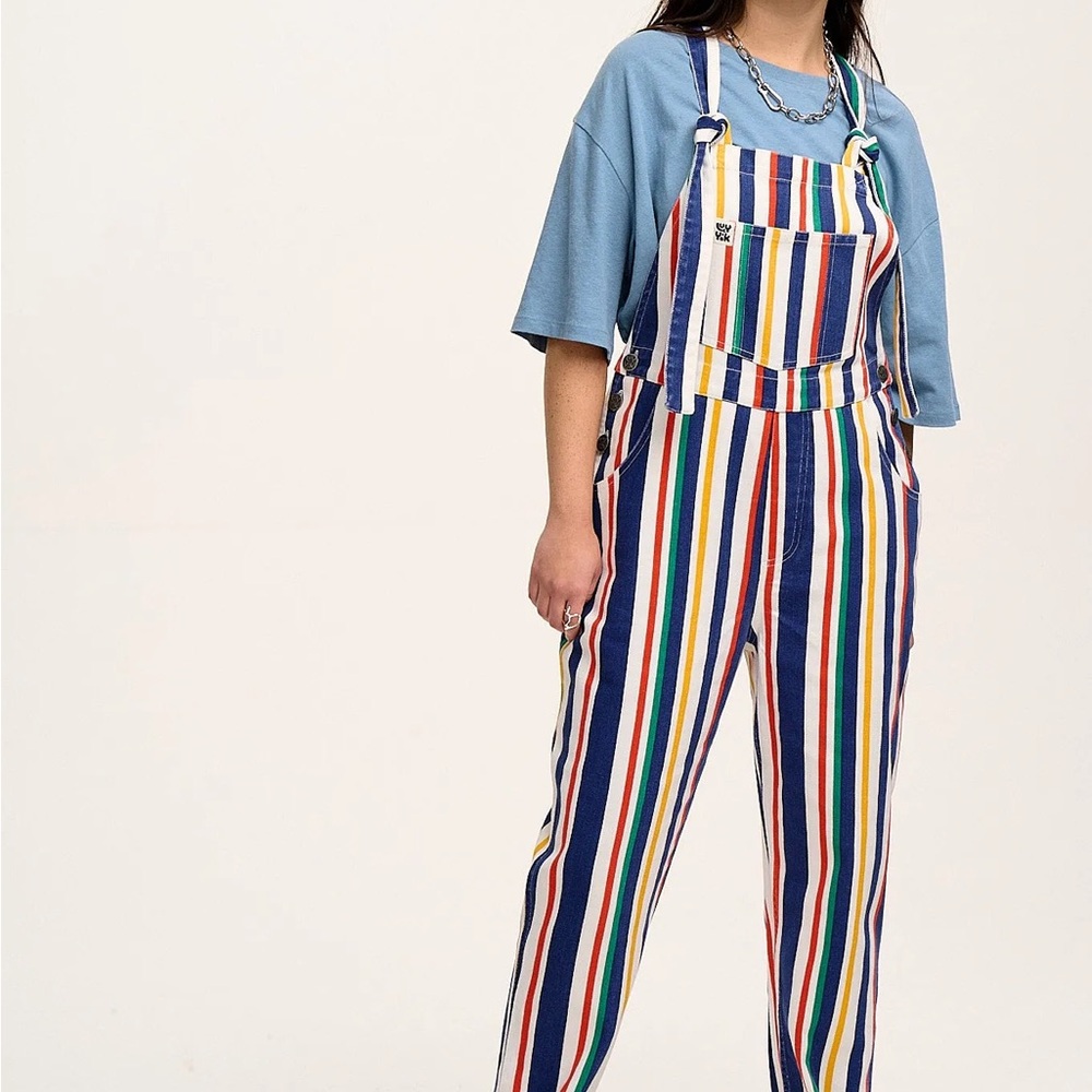 NWT Lucy & Yak Reuben Dungarees Organic Twill Brighton Stripe Size 22L